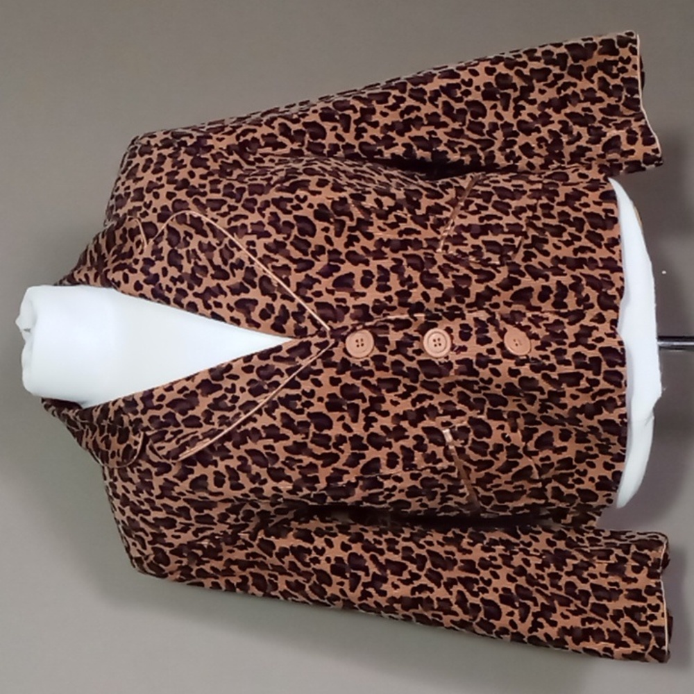 Metro Style Animal Print Corduroy 3 Button Jacket w Sleeve Buttons Size 12
